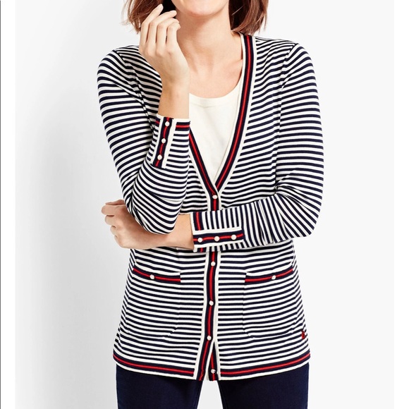 O, THE OPRAH MAGAZINE COLLECTION FOR TALBOTS EMBROIDERED STRIPE CARDIGAN - Picture 1 of 6